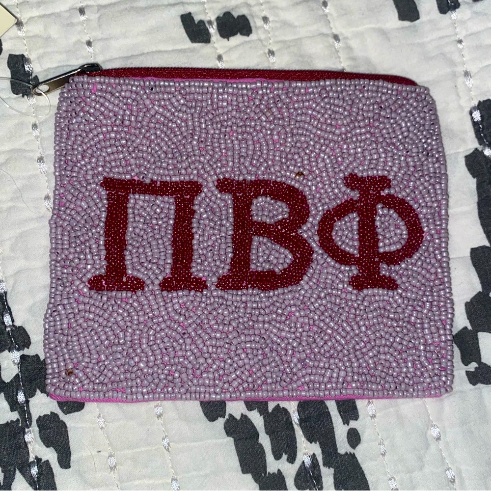 NWT Francesca’s Hand-Beaded Pi Phi Coin Purse, OS, pink/purple/maroon